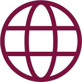Maroon globe icon.